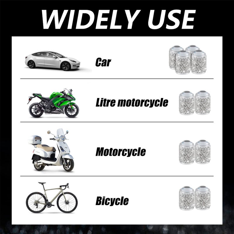 alpmosn Car Wheel Tire Valve Caps  4 PCS Bling Tire Valve Caps  Crystal Tire Caps Shinny Rhinestone for Women  Universal Car Dustproof Tire Valve Caps for Cars  Trucks  SUV and Motorcycles (White) - Image 5